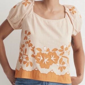 Madewell Embroidered Lace Up Back Blouse